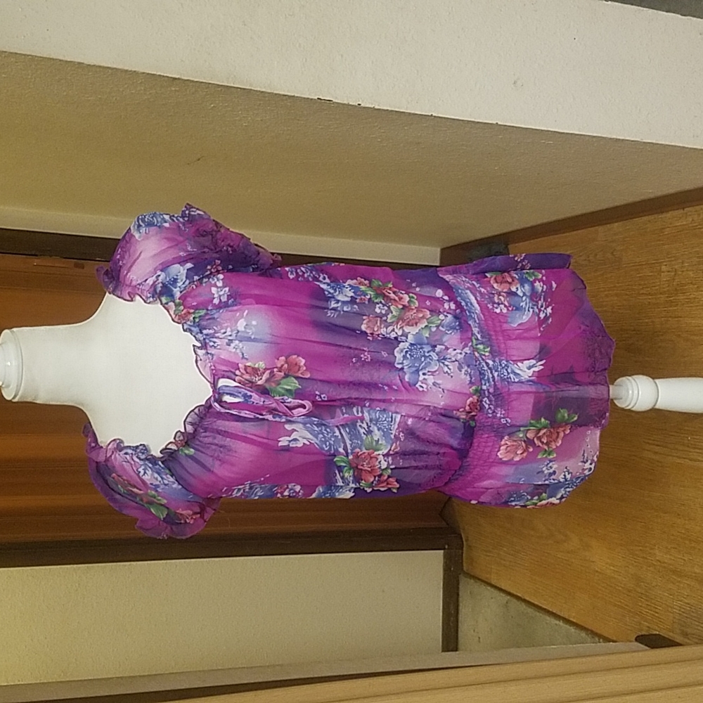 TAKONI PURPLE FLORAL SHEER PLUS SIZE TOP